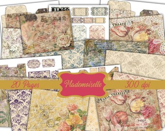 Mademoiselle Junk Journal Kit - Stampe di carta digitale - Scrapbook - Libri vintage - Ephemera - Carta antica - Pagine di diario - Primavera