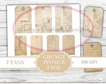 Grungy Invoice Tags - Printable - Ephemera - Junk Journal Label - Journal Phrases - Journal Words - Digital - Printable - Embellishment