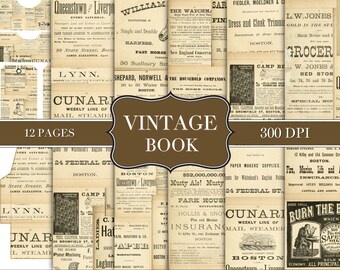 Vintage Book Journal Kit - Digital Paper Prints - Scrapbook - Vintage Books - Ephemera - Paper - Journal Pages