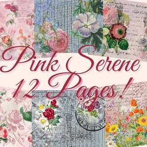 Pink Serene Junk Journal Kit - Digital Paper Prints - Scrapbook - VintIage Books - Ephemera - Antique Paper - Journal Pages - Spring