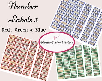 Labels - NUMBERS III - Random Font - Handwritten -  Printable - Ephemera - Junk Journal Label - Phrases - Journal Phrases - Journal Words