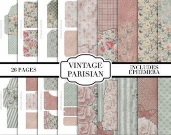 Vintage Parisian Journal Kit - Digital - Printable - Journal Cards - Digital - Vintage - Birds - Collage - Embellishment
