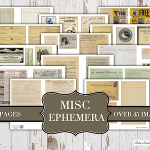 Misc Vintage Ephemera - Junk Journal Ephemera - Digital Paper Prints - Scrapbook - Vintage Books - Ephemera - Antique Paper - Journal Pages