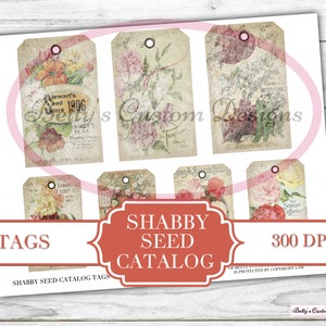 Shabby Seed Catalog Tags Printable Ephemera Junk Journal Label Journal Phrases Journal Words Digital Printable Embellishment image 1