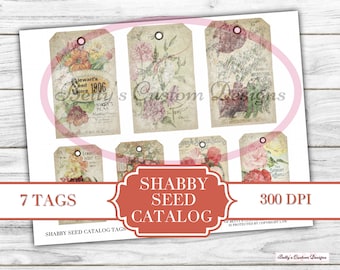 Shabby Seed Catalog Tags - Printable - Ephemera - Junk Journal Label - Journal Phrases - Journal Words - Digital - Printable - Embellishment