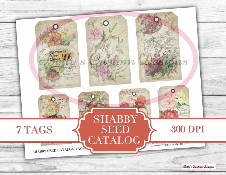 Shabby Seed Catalog Tags Printable Ephemera Junk Journal Label Journal Phrases Journal Words Digital Printable Embellishment image 1