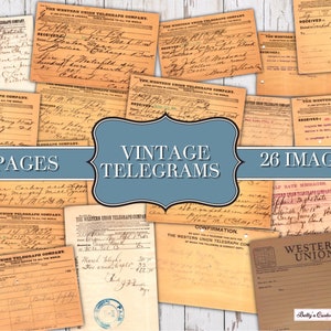 May include: A collage of 26 vintage Western Union telegram images, featuring handwritten messages on yellowed paper. The images are arranged in a grid pattern and labeled "5 Pages" and "26 Images".