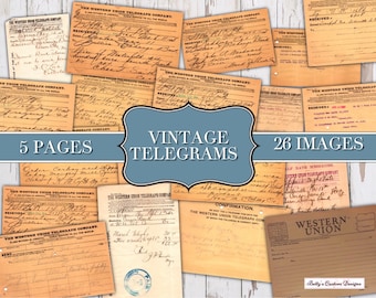 Vintage Western Union Telegrams - Digital Download - Printable - Junk Journal Ephemera - Embellishment - Vintage Paper - Grunge - Paper