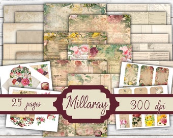 Millaray - Junk Journal Kit - Digital Paper Prints - Scrapbook - Vintage Books - Ephemera - Antique Paper - Journal Pages