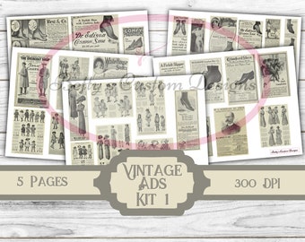 Vintage Advertising circa 1900s - Kit 1 - Botanical - Ephemera - Junk Journal - Digital download - Postcard - ATC - Botanical Cards