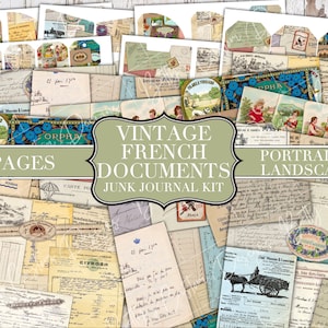 Vintage French Documents Junk Journal Kit - Labels - Junk Journal Ephemera - Embellishment - Digital - Printable - Vintage Label