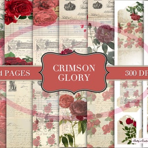 Crimson Glory Junk Journal Kit - Digital Paper Prints - Scrapbook - Vintage Books - Ephemera - Antique Paper - Journal Pages - Spring