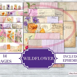Wildflower Junk Journal Kit - Digital Paper Prints - Scrapbook - Vintage Books - Ephemera - Antique Paper - Journal Pages - Spring