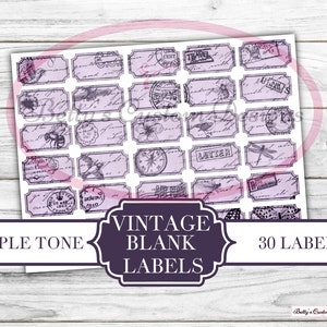Vintage-Style Blank Labels - Purple Tone - Printable - Ephemera - Junk Journal Label - Journal Phrases - Journal Words