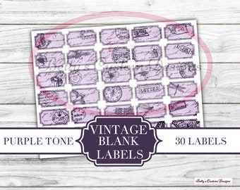 Vintage-Style Blank Labels - Purple Tone - Printable - Ephemera - Junk Journal Label - Journal Phrases - Journal Words