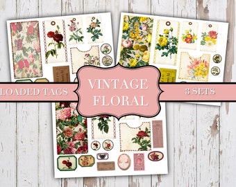 Vintage Floral Loaded Tags - Printable Tags - Junk Journaling Digitals - Junk Journaling Tags - Ephemera - Vintage Tag - Vintage Tags