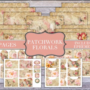 Patchwork Florals Junk Journal Kit - Digital Paper Prints - Scrapbook - Vintage Books - Ephemera - Antique Paper - Journal Pages - Spring
