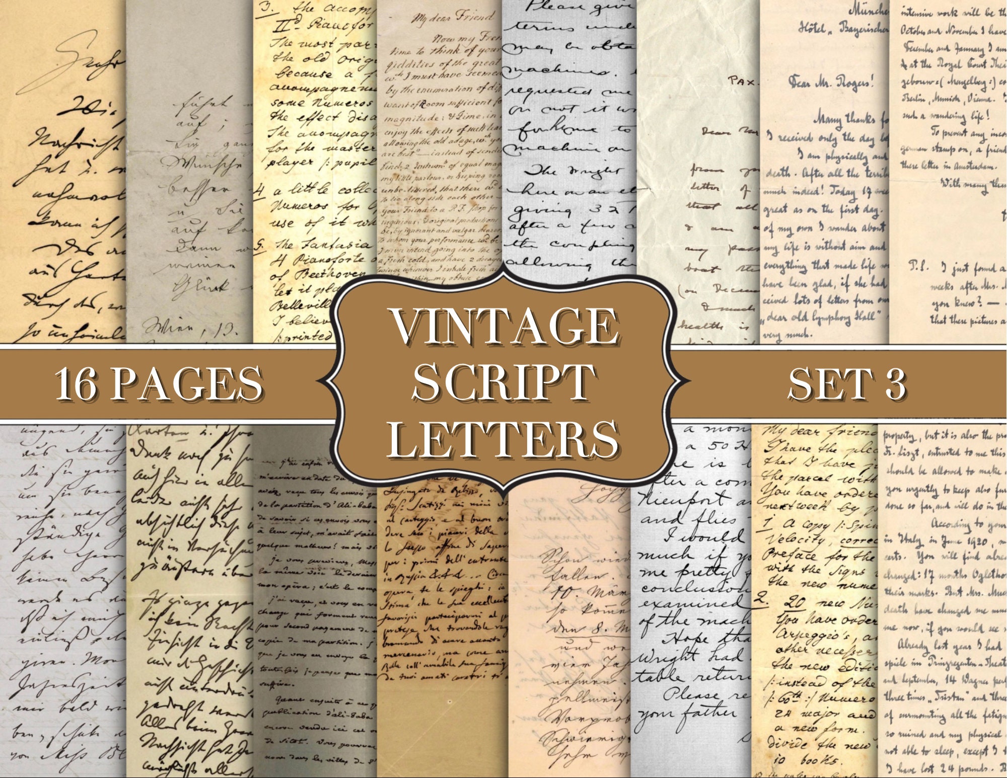 Old Script Backgrounds Vintage Script Letters Backgrounds - Set 3 - Digital Paper Prints ...