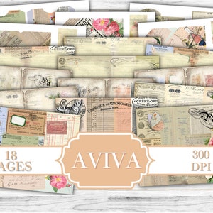 Aviva Junk Journal Kit - Digital Paper Prints - Scrapbook - Vintage Books - Ephemera - Antique Paper - Journal Pages - Spring