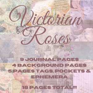 Victorian Roses Junk Journal Kit - Digital Paper Prints - Scrapbook - Vintage Books - Ephemera - Antique Paper - Journal Pages - Spring