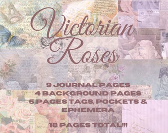 Victorian Roses Junk Journal Kit - Digital Paper Prints - Scrapbook - Vintage Books - Ephemera - Antique Paper - Journal Pages - Spring