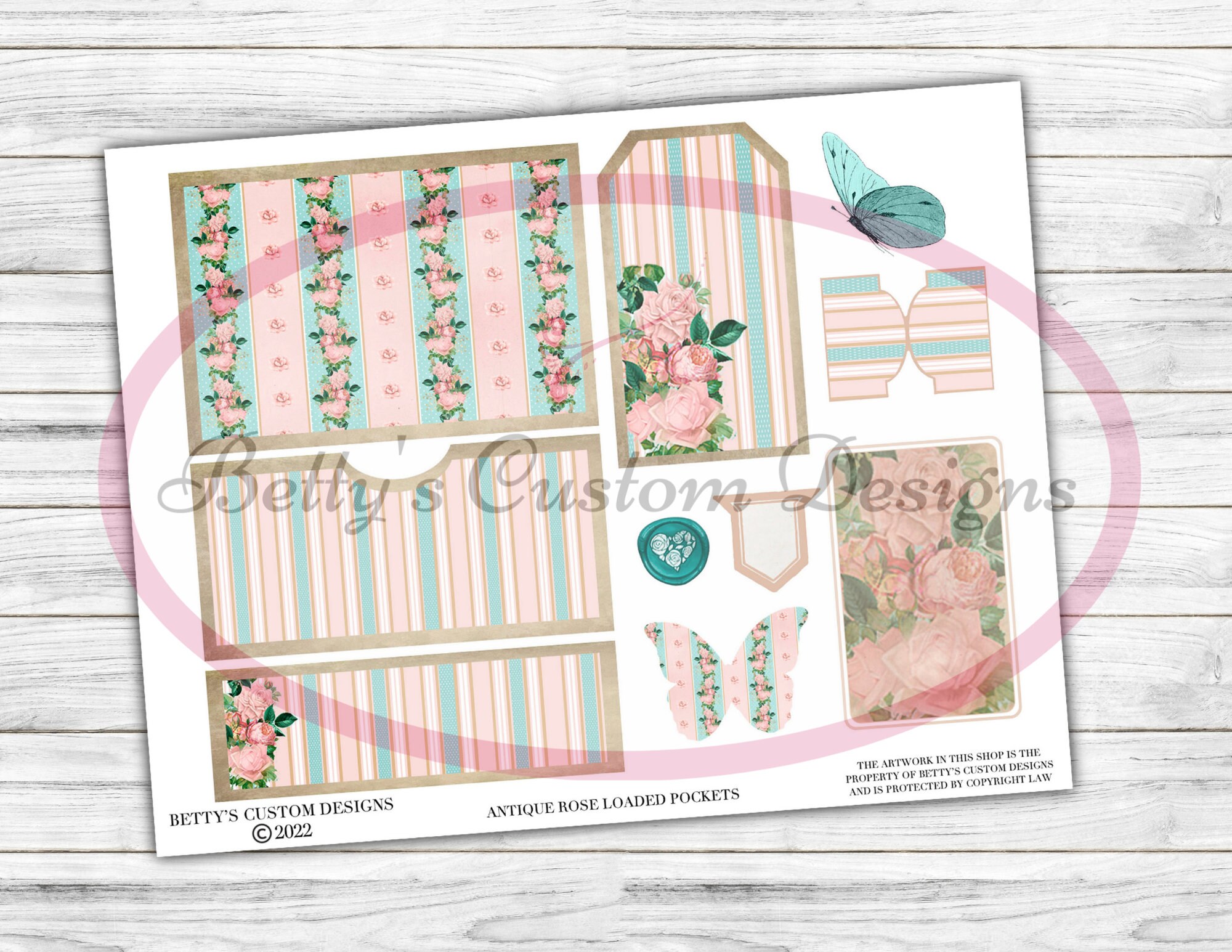 Antique Rose Loaded Pockets - Printable Tags - Junk Journaling Digitals ...