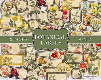 Botanische Etiketten Set 2 - Junk Journal Wortetiketten - Junk Journal Ephemera - Verschönerung - Digital - Printable - Vintage Label