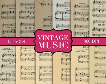 Vintage Music Backgrounds - Digital Paper Prints - Scrapbook - Vintage Books - Ephemera - Paper - Journal Pages