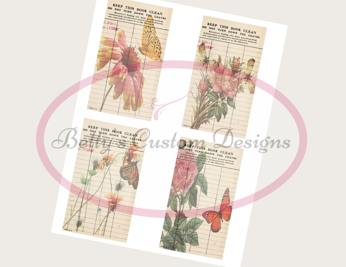 Butterfly Library Cards Printable Journal Cards Digital | Etsy