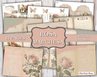 Rosa Marchesa Junk Journal Kit - Digital Paper Prints - Scrapbook - Vintage Books - Ephemera - Antique Paper - Journal Pages - Spring