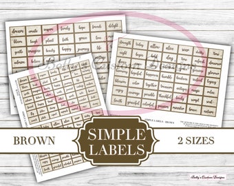 Simple Word Labels - Brown - Printable - Ephemera - Junk Journal Label - Journal Phrases - Journal Words - Digital Botanical Labels