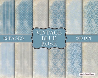 Grungy Blue Rose - Junk Journal Kit - Digital Paper Prints - Scrapbook - Vintage Books - Ephemera - Antique Paper - Journal Pages