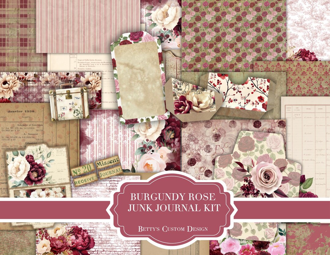 Burgundy Rose - Digital Download - Printable - Junk Journal Ephemera ...