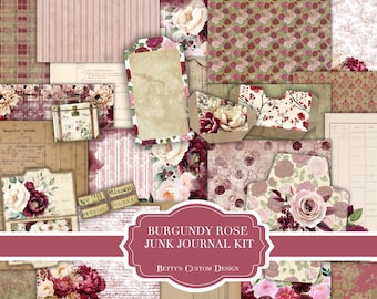 Rosa Borgogna - Download digitale - Stampabile - Materiale effimero per Junk Journal - Decorazione - Vintage - Grunge - Carta