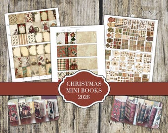 2026 Christmas Mini Book Set Printable | 4 Book Covers & 12 Sets of Inserts | DIY Christmas Paper Craft | Digital Download