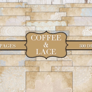 Coffee & Lace Junk Journal Kit - Digital Paper Prints - Scrapbook - Vintage Books - Ephemera - Antique Paper - Journal Pages - Spring