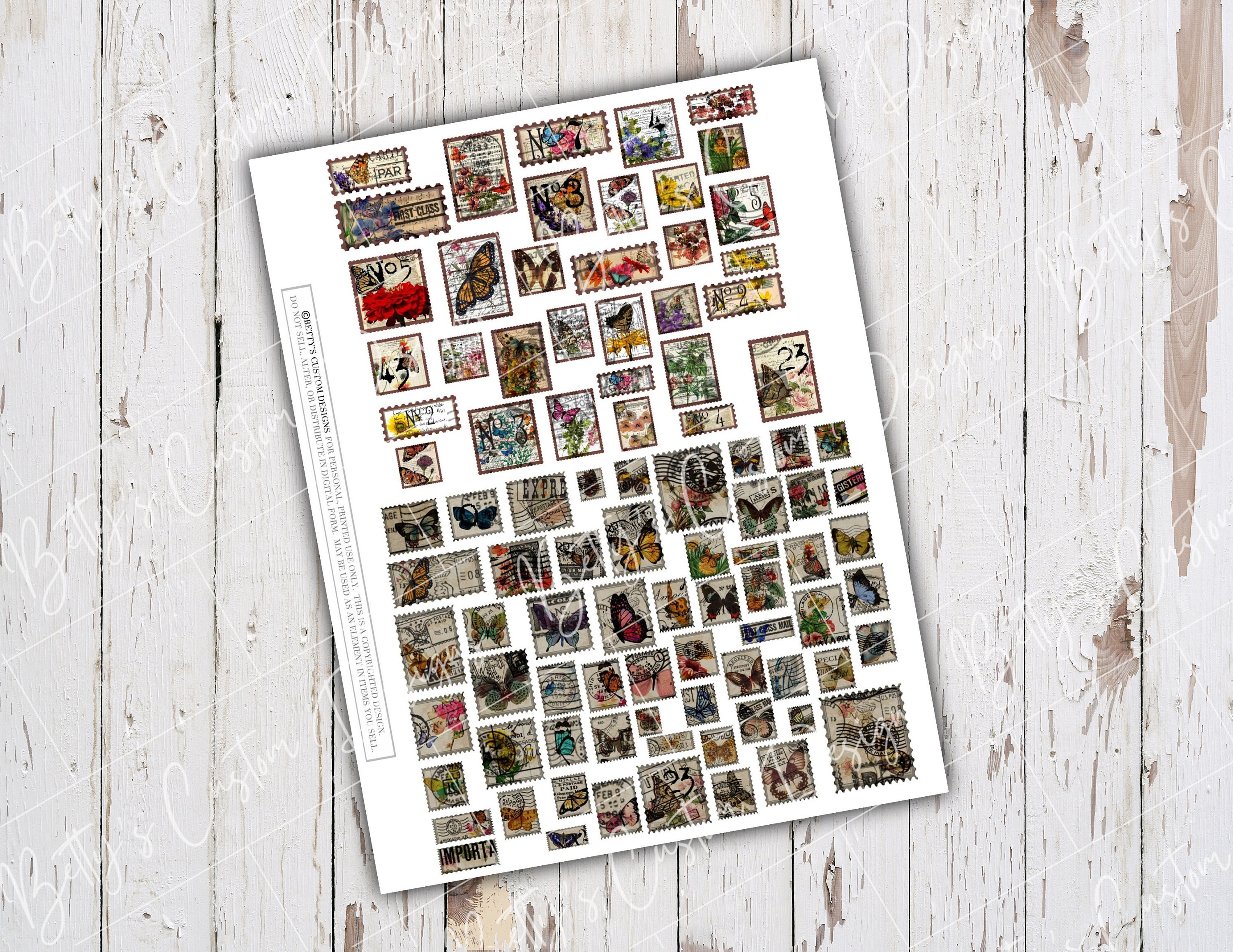Faux Butterfly Stamps - Printable - Ephemera - Junk Journal - Digital ...