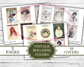 Vintage Magazine Covers - ATC Size - Digital Download - Printable Ephemera - Junk Journal Embellishment - Scrapbook