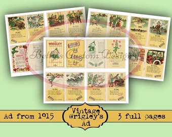 1915 Wrigley’s Gum Vintage Ad Booklet - Botanical - Ephemera - Junk Journal - Digital download - Postcard - ATC - Botanical Cards