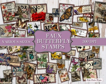 Faux Butterfly Stamps - Printable - Ephemera - Junk Journal - Digital - Collage Sheet - Scrapbook - Planner - Embellishment - Download