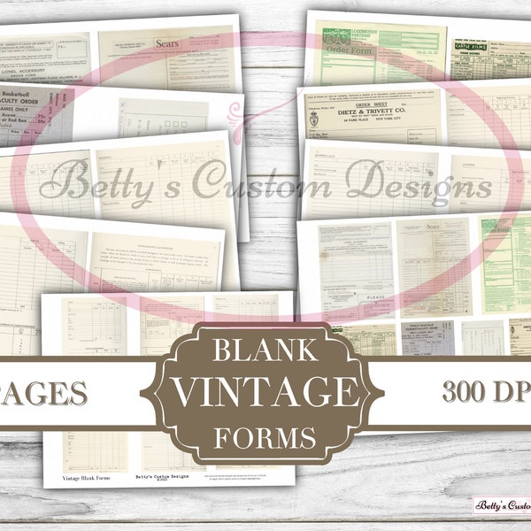 Vintage Blank Forms - Ephemera Cards - Ledger - Invoice - Junk Journal - Digital - Printable - Receipts - Ephemera Pack