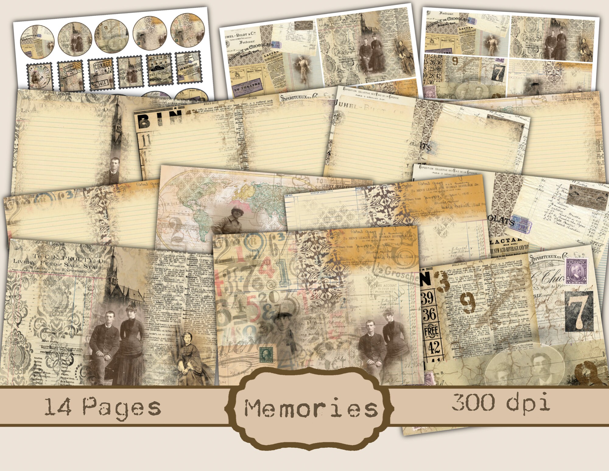 Memories Junk Journal Kit - Digital Paper Prints - Scrapbook - Vintage ...