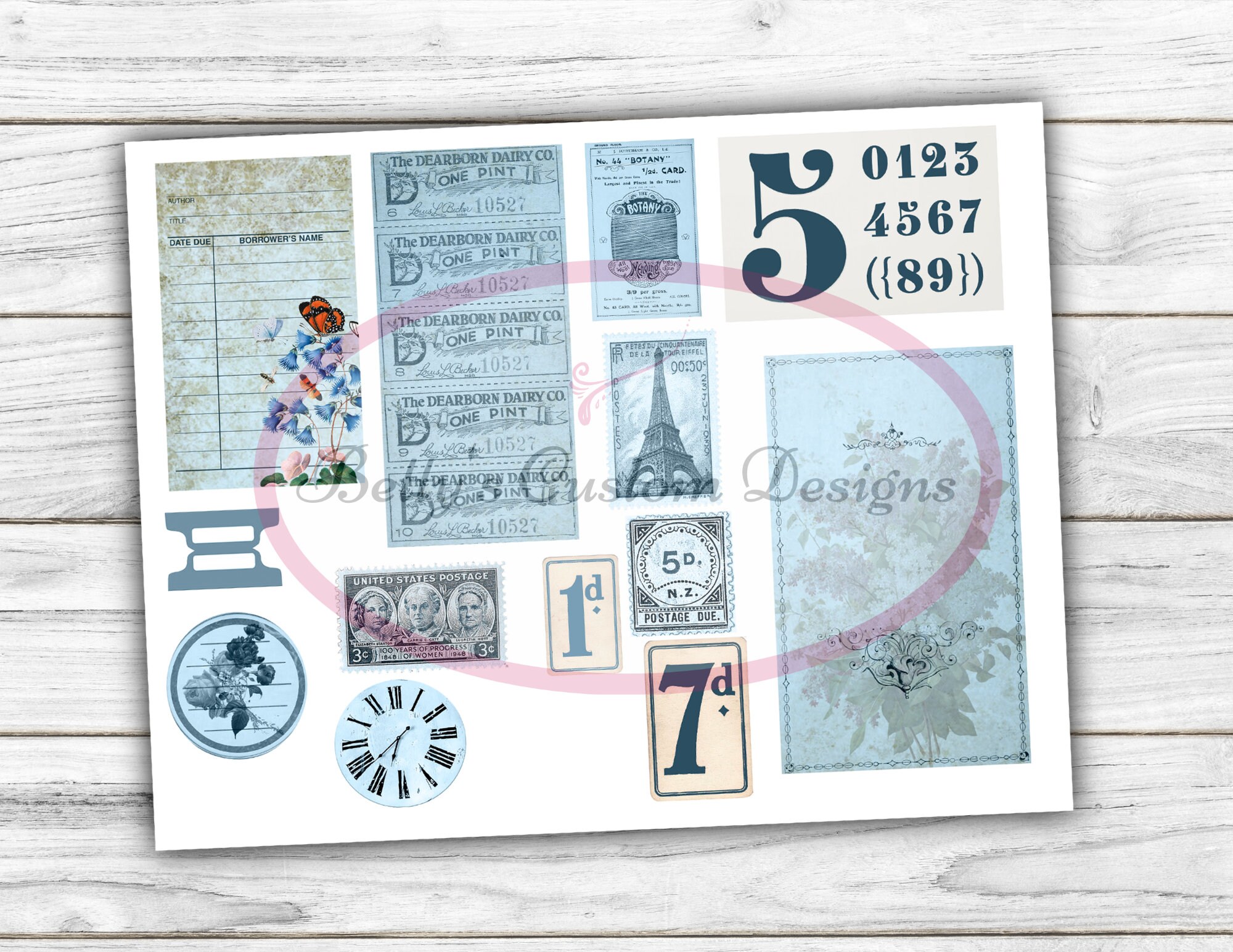 Blue Ephemera - Junk Journal Ephemera Kit - Digital Paper Prints ...