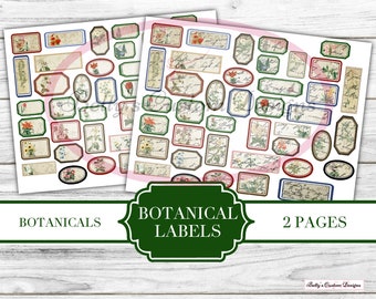 Botanische Etiketten - Printable - Ephemera - Junk Journal Label - Journal Phrasen - Journal Wörter - Digital Botanical Labels