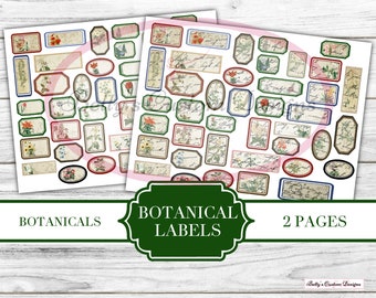 Botanical Labels - Printable - Ephemera - Junk Journal Label - Journal Phrases - Journal Words - Digital Botanical Labels