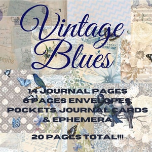 Vintage Blues Junk Journal Kit - Digital Paper Prints - Scrapbook - Vintage Books - Ephemera - Antique Paper - Journal Pages - Spring