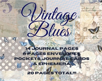 Vintage Blues Junk Journal Kit - Digital Paper Prints - Scrapbook - Vintage Books - Ephemera - Antique Paper - Journal Pages - Spring