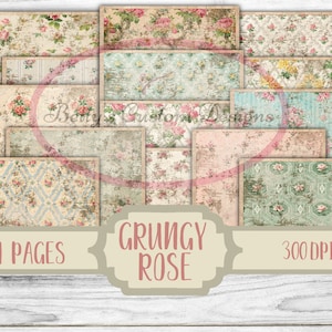 Grungy Rose Junk Journal Kit - Digital Paper Prints - Scrapbook - Vintage Books - Ephemera - Antique Paper - Journal Pages - Spring