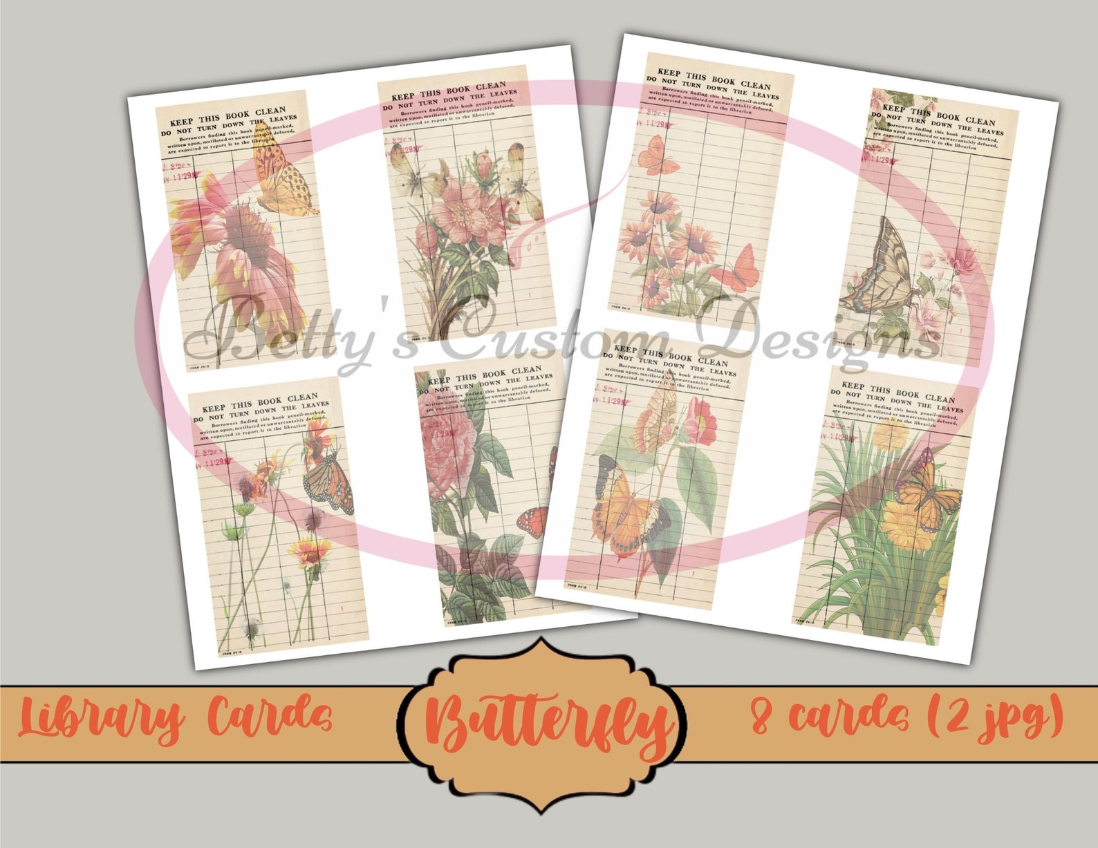 Butterfly Library Cards Printable Journal Cards Digital - Etsy