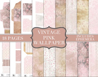 Vintage Pink Wallpaper Junk Journal Kit | Digital Download | Printable | Junk Journal Insert | Junk Journal Printable | 18 pages